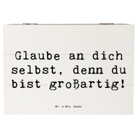 Mr. & Mrs. Panda 22 x 15 cm Holzkiste Spruch Selbstvertrauen stärken - Geschenk, Glaube an dich selbst, Truhe, Aufbewahrungsbox, Schatzkiste, du bist