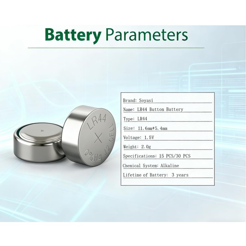 Soyasi LR44 Batteries 30 Pack, L1154F AG13 357 303 SR44