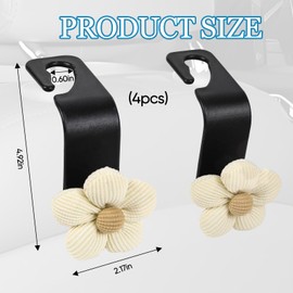 Hbxdeco 4PCS Car Seat Headrest Hook, Cute Flower Car Seat Back Hanging Hook, Auto Seat Purse Hanger Organizer for Handbag Clothes Coat Grocery Bag, Universal Interior Car Accessories (White)