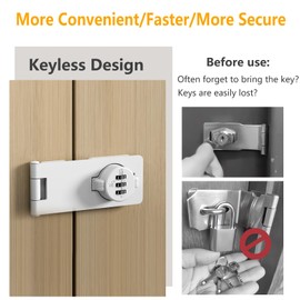 Bifold Door Lock - White Sliding Closet Locks for Double Doors Cabinet Lock Anti-Pry 3-Digit Password Combination Twist Knob Hasp Latch Locks for Barn Door Cupboard Pantry 1pcs
