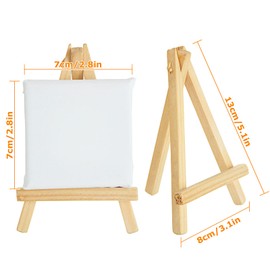 RILIHII Mini Stretched Canvas Set with Easel for Art Painting Creation Modern Oil Painting Art Decoration for Watercolor Acrylic Painting Oil Painting(16 pcs 7cm Mini Canvas + 16 Wooden Tabletop