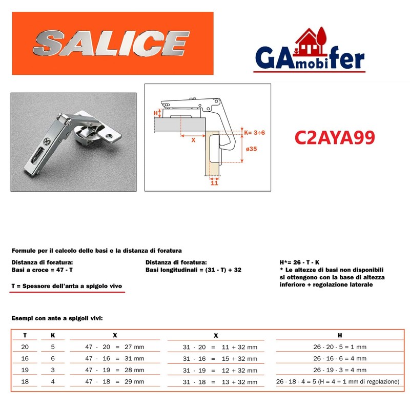 SALICE Hinge for Corner Furniture (Double Neck C2AYA99.)