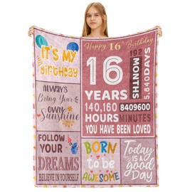 BTZO 16th Birthday Gifts for Girls,Happy 16th Birthday Blanket,16 Year Old Girls Boy Gift Ideas,16th Birthday Decorations Throw Blanket for Teen Daughter Granddaughter Sister Niece 50"x60"