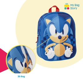 mybagstory - 3D Children's Backpack Sonic - Blue - Children - School - Nursery - School Bag Boys - Size 31 cm - Adjustable Straps - Gift Idea, Sonic Blue, enfant, Sonic Blue