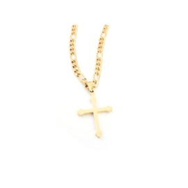 ADORATO JEWELRY 18K Gold Figaro Chain Style Small Cross Pendant Necklace 5MM Cross Necklace Clasp for MEN, HUSBAND Thin for Charms Miami Cuban Link Diamond Cut Religious Beveled Edge (22)