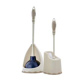 Superio Toilet Brush with Lip and Plunger Set Bathroom Bowl Brush with Pan and Plunger (Beige)