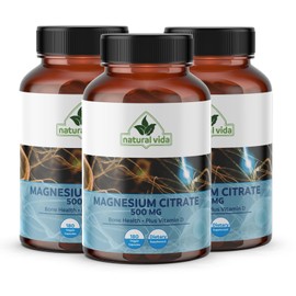 Natural Vida Magnesium Citrate 500mg + Vitamin D, 180 Capsules - 18 Months Supply - Easily Absorbed - Muscle, Heart & Digestive Support - One per Day, Non-GMO (3)