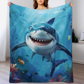 Shark Ocean Fleece Throw Blanket - Shark Gift Decor, Fuzzy Plush, Super Soft, Cozy Warm for Girls, Boys, Kids, Women - 40"x50"