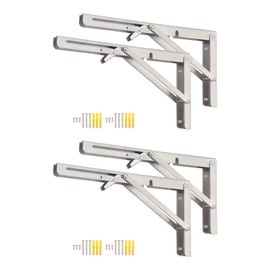 Pxyelec Folding Shelf Bracket 12" Heavy Duty Stainless Steel Collapsible Bracket for Table Work Bench ,Space Saving DIY Bracket, Pack of 4 (Silver)