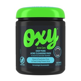 Oxy Almohadillas de limpieza facial para acné de poros profundos, máxima fuerza 2% ácido salicílico tratamiento para el acné, combate brotes, exfolia,