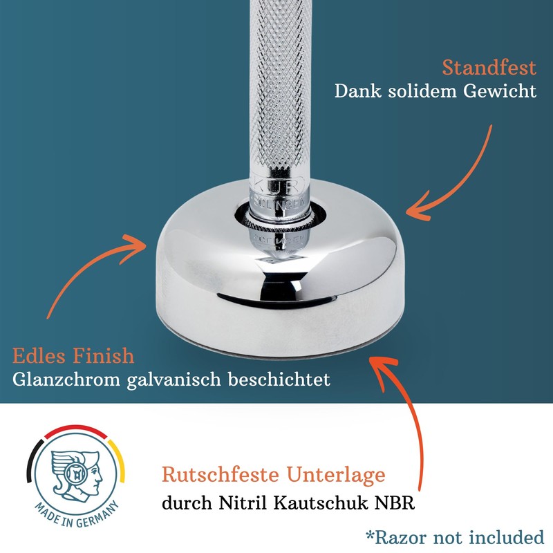 MERKUR Shaving Stand Gloss Chrome 4006 | Non-Slip with Straight