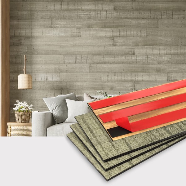 Art3d Reclaimed Wood Panel Distressed Wood Grain in Gray, Self-Adhesive(16 Sq Ft)