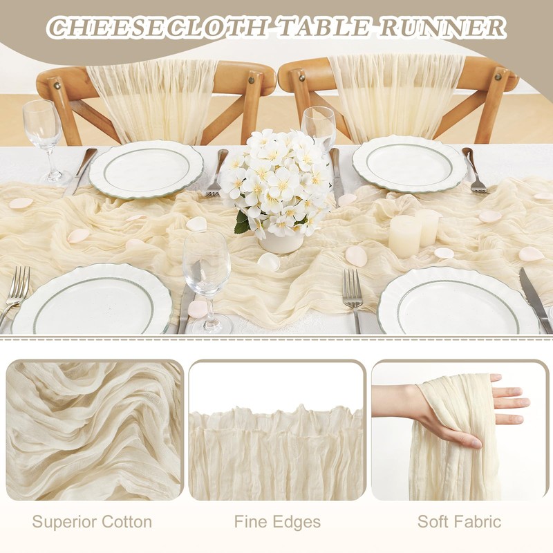 Boho Gauze Beige Table Runner 4 Pieces 10Ft x 36"