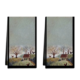 Auomily Farmhouse Kitchen Towels Decorative Set, Spring Farm Rooster Chicken Vintage Tea Towels Set of 2 Soft Absorbent Hand Towels Dish Towels Gifts Holiday Home Decorations 18x26 Inch