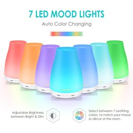 URPOWER 2nd Version Essential Oil Diffuser with Adjustable Mist Mode Waterless Auto Shut-Off and 7 Color LED Lights for Home Office, One Size (Pack of 1), White