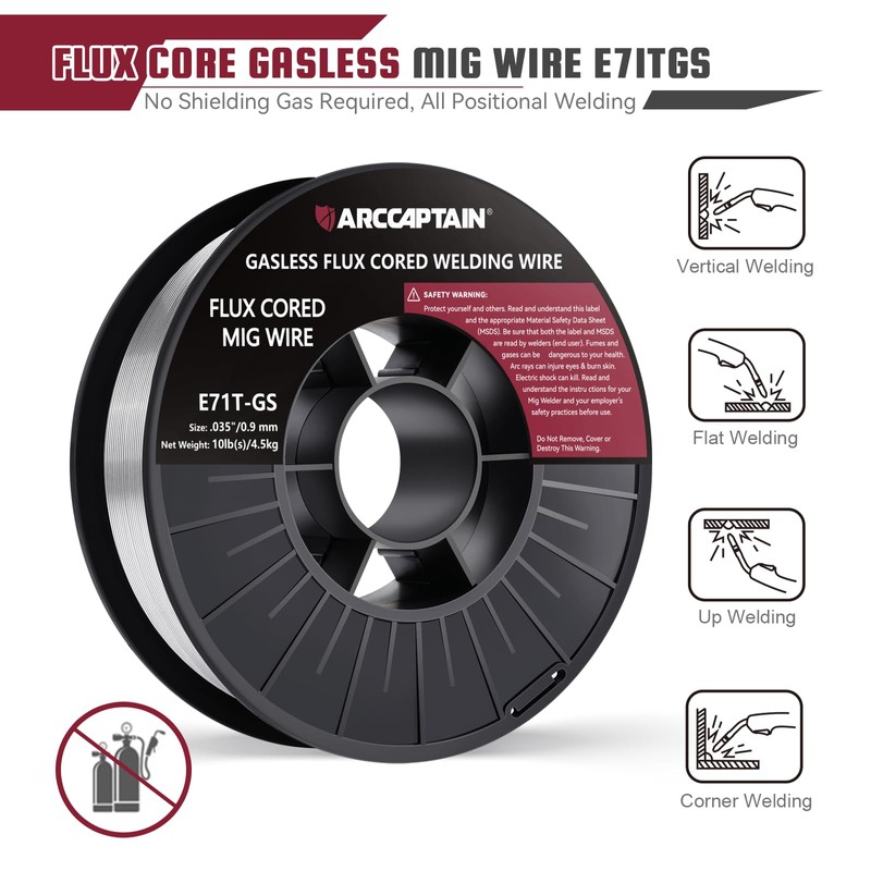 ARCCAPTAIN Flux Core Welding Wire .035, E71T-GS 035" Flux Core
