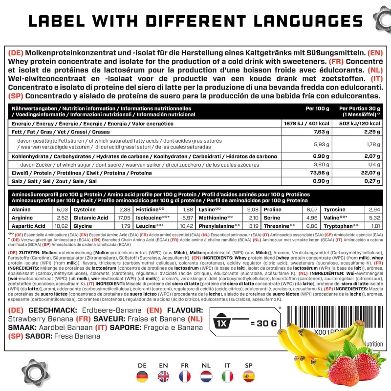 Whey Protein Powder - 1000 g (Strawberry Banana) - With