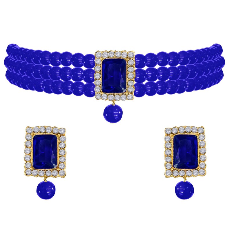 Aheli - Gargantilla con cuentas de cristal tradicional indio azul
