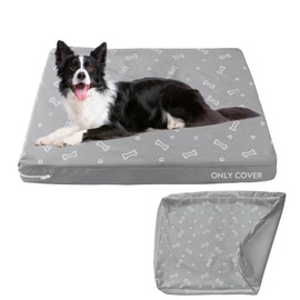 Waterproof Dog Bed Cover, Removable Dog Bed Covers Replacement Washable with Smooth Zipper, Indoor/Outdoor, Bone Print 27 x 36 x 4 Inch for Dog/Cat, Cover Only