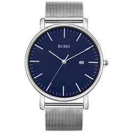 BUREI Men Watches Fashion Minimalist Waterproof Watches for Men Women Student,Blue Silver