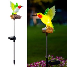 Elfengarden Hummingbird Solar Lights for Outside with Simulated Call and Breathing Light Waterproof Hummingbird Statue for Garden Decorative Stakes Lighting, for All Seasons