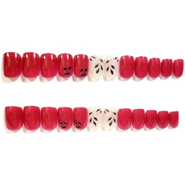 Leaves That Sparkle Glossy Extra Short Square Press-On Nails - 24 Pieces - Artificial Nail Kit