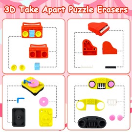 30 pcs Musical Erasers for Kids Classroom Prizes，Puzzle Eraser 3D Take Apart Musical Instrument Pencil Erasers for Kids Classroom Prizes, Class Treasure Box,Game Rewards,Party Favors