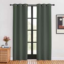 NICETOWN Thermal Curtains for Kids Room, Dark Mallard, Set of 2, 34 by 80 inches, Window Treatment Thermal Insulated Solid Grommet Blackout Drape Panels for Bedroom