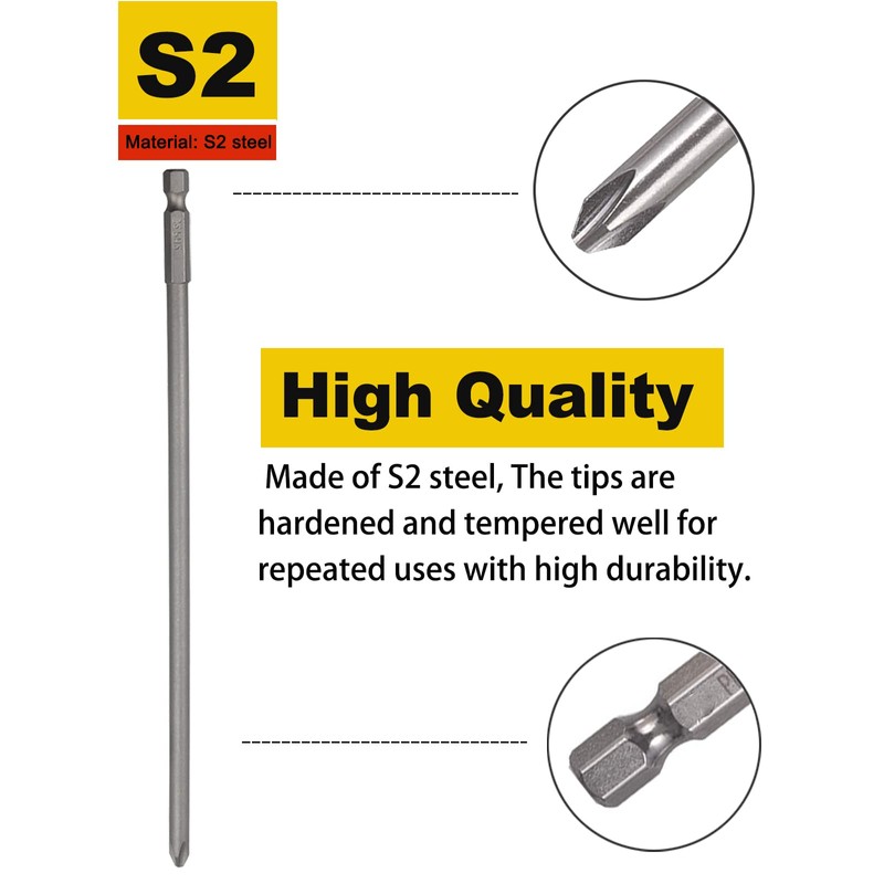 Rocaris 10 Pack Extra Long Phillips Screwdriver Bit Sets, 1/4