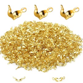Mulutoo 1600Pcs Bead Tips Knot Covers Clamshell Fold-Over Bead Tips Knot Covers Metal Open Bead Tips Knot Covers Iron Clamshells Terminators Wire Crimp End Caps for Jewelry Making Craft DIY,Gold