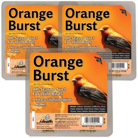 Heath Outdoor Products Orange Burst Suet Cakes Sample Pack, Contains 3 Suet Cakes, Try It, Your Birds Will Love it, for Woodpeckers, Cardinals, Siskins, Sparrows, Finchs & Many More Wild Bird Species