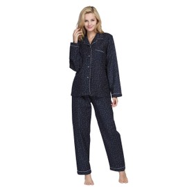 TONY AND CANDICE Women's 100% Cotton Long Sleeve Flannel Pajama Set Sleepwear (X-Large, Navy Stars with White Piping)