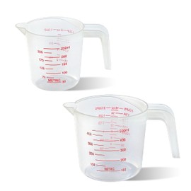 2PCS Measuring Cups, MONGSEW Plastic Liquid Measuring Cup for Liquids, Baking, Cooking, Mixing, 50Ml (1-Cup) and 500Ml (2-Cup)