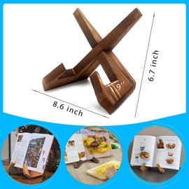 Rustic Cookbook Holder Stand for Kitchen, Recipe Book Holder for Kitchen Counter, Wooden Kitchen Book Holder, Rustic Cook Book Holder Stand with Natural Wooden Grains (1 in Brown)