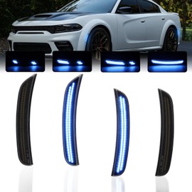 AreLokpri Dynamic LED Side Marker Light Compatible with Dodge Charger 2015-2023 Front Rear Bumper Lights, Smoked Lens Ice Blue Side Marker Lamp Kit 4PCS