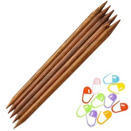 KnitPro Ginger DPN Double Pointed Knitting Needles 5 inch, Size 5 (12.5cm, 3.75mm) with 10 Colorful Stitch Markers
