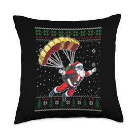 Santa skydiving Parachuting Ugly Christmas Sweater Christmas Throw Pillow, 18x18, Multicolor