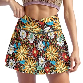 Cerburny Skirts for Women Pleated Tennis Skirt with Shorts Underneath Colorful Flower Golf Athletic Mini Skort with Pockets