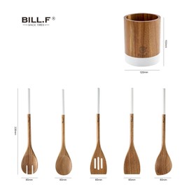 BILL.F Wooden Cookware Set, Kitchen Cookware Kitchen Gadget 6 Piece Spoon & Spatula Mix, Suitable for Non-stick Pot and Pan Cookware, Turner