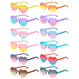 AGGKKY 12 Pairs Heart Shaped Sunglasses for Women Colorful Glasses Fun Trendy Transparent Heart Sunglasses Party Favor (Gradient Colors)