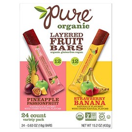 Pure Organic Layered Fruit bar Variety Package, 12 - Pineapple Passionfruit & 12 - Strawberry Banana 0.63 oz (Pack of 24)