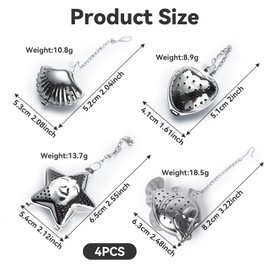 yolzhxe Set of 4 Tea Infusers for Loose Tea, Tea Strainer Made of 304 Stainless Steel, Funny Tea Filter with Chain, Tea Strainer for Cup, Tea Infuser for Most Tea Cups and Tea Bowls, Fine Mesh and