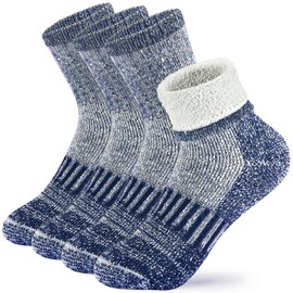 Kids Wool Socks Boys Thick Thermal Hiking Socks Girls Warm Winter Crew Boot Socks 7-10 Years Gifts 4 Pairs (Navy, M)