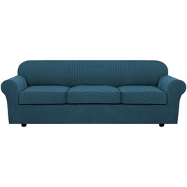 H.VERSAILTEX 4 Piece Stretch Sofa Covers for 3 Cushion Couch Covers for Living Room Furniture Slipcovers (Base Cover Plus 3 Seat Cushion Covers) Upgraded Thicker Jacquard Fabric (XL Sofa, Deep Teal)