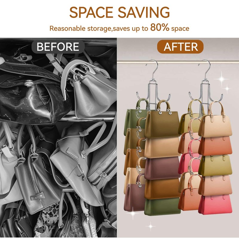 CharmBurst Handbag Organiser for Cupboard, Improved Handbag Hanger with 10