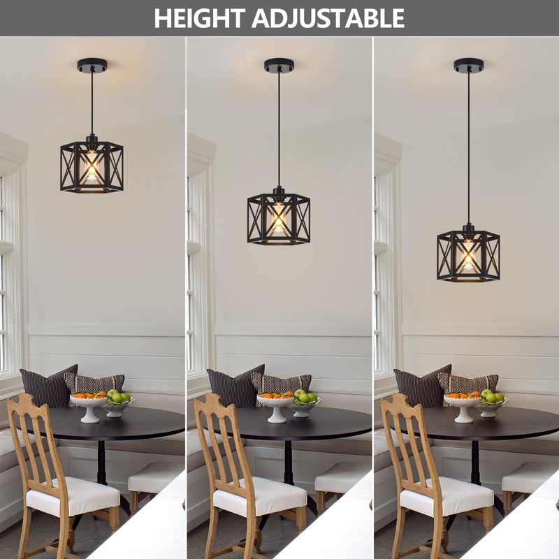XSDeTu 2 Pack Farmhouse Pendant Lights, Modern Black Hanging Light