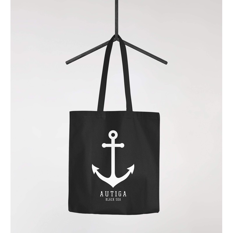Autiga® Jute Bag Anchor Nautical Sailor Sailing Black 2 Long