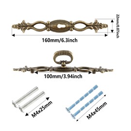 AUXBC 6.3”/160mm Antique Cabinet Drawer Pulls, Vintage Style Bronze Cabinet Handle Pulls Decorative Cabinet Knobs for Cupboard Cabinet, Dresser, Drawer, Wardrobe, 2PCS