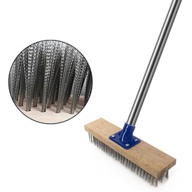 MEIBEI Deck Brush, Stainless Steel Wire with Long Handle 57", Perfect for Algae, Tough Stains on Concrete, Walkways, Patio and Swimming Pool
