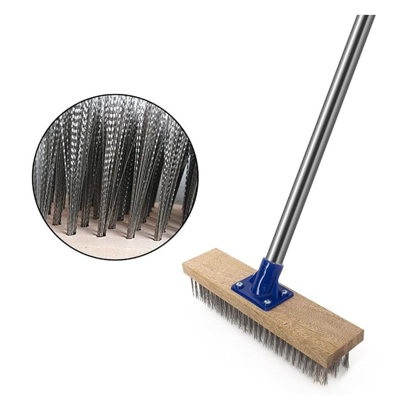 MEIBEI Deck Brush, Stainless Steel Wire with Long Handle 57",
